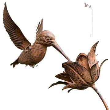 sculptuur, Handcrafted Rustic Metal Hummingbird Garden Stake