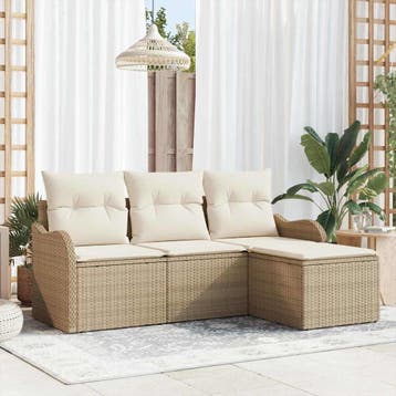 vidaXL Tuinbank Set 4 st Beige poly rattan, Tuin en Terras, Tuinsets en Loungesets, Verzenden, Nieuw