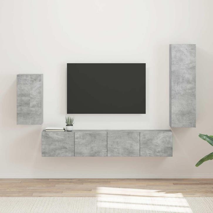 vidaXL Tv-meubelset Wandgemonteerd 4 pcs Beton Grijs Bewerkt, Maison & Meubles, Armoires | Mobilier de télévision, Envoi