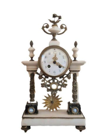 Klok (3) - - Carrara marmer - 1850-1900, Antiek en Kunst