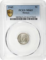 Maleisië, Malaya. George VI. 5 Cents 1945 - PCGS MS65