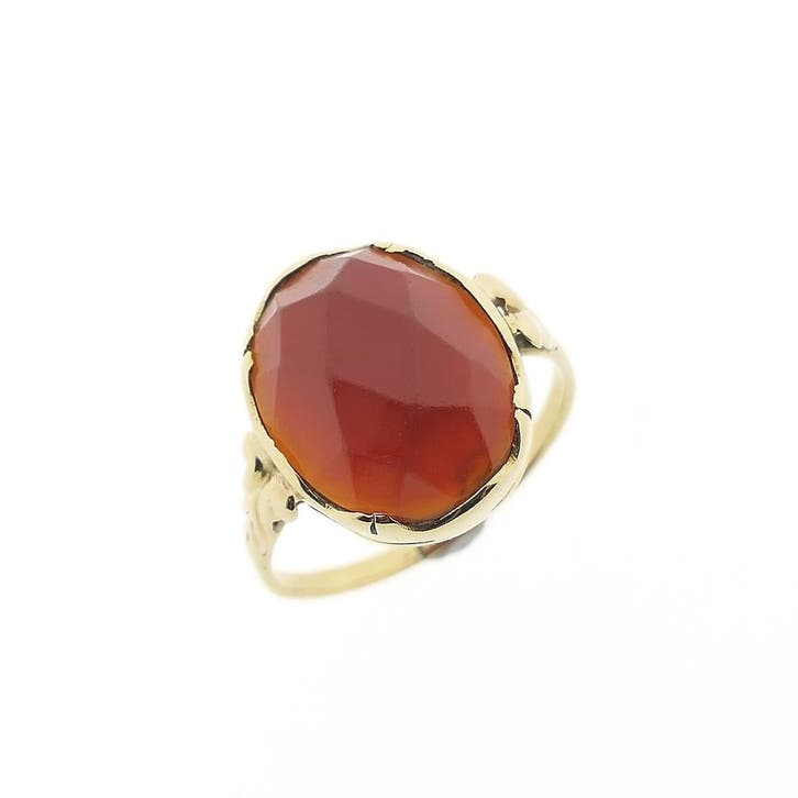 Gouden ring met carneool, Handtassen en Accessoires, Ringen, Dame, Met edelsteen, Goud, 18 tot 19, Gebruikt, Goud, Ophalen of Verzenden