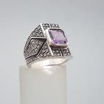 Argent, Art déco, Améthyst (Getest) - Bague - + émail noir.