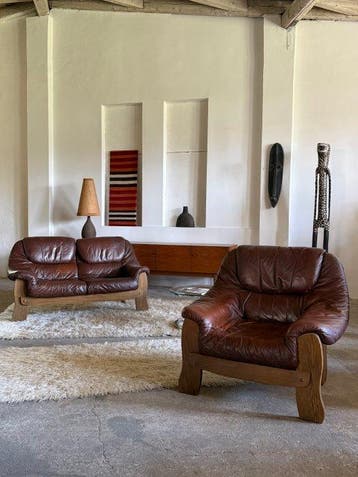 im Stil von Maison Regain - Zitgroep (2) - Leder, Eik -