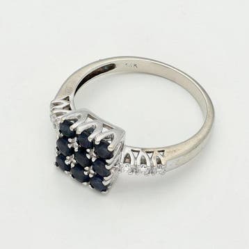 Ring - 14 karaat Witgoud - Diamant - Saffier, Nieuw