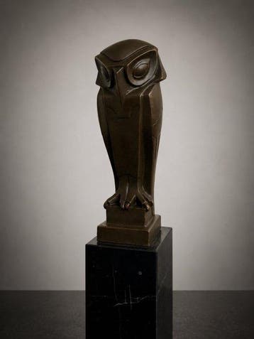 Sculpture, Naar Johan Coenraad Altorf – Art Deco bronzen uil, Antiek en Kunst