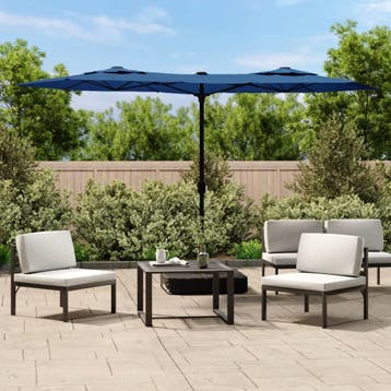 vidaXL Parasol dubbel dak met LED 316x145 cm azuurblauw, Verzenden