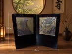 Japanse vouwscreen “Dragon & Tiger” – Lakstijl Bybu, gouden, Antiek en Kunst