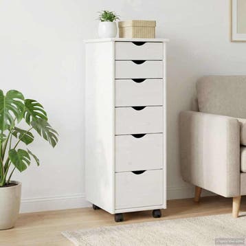 vidaXL Rollende kast 34 x 39 x 93,5 cm Massief vurenhout Wit, Verzenden, Nieuw