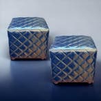 Pouf (2) - Bois, Similicuir - Coutures géométriques, Maison & Meubles