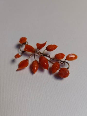 Broche - 14 carats Coral, Or jaune Corail - Corail