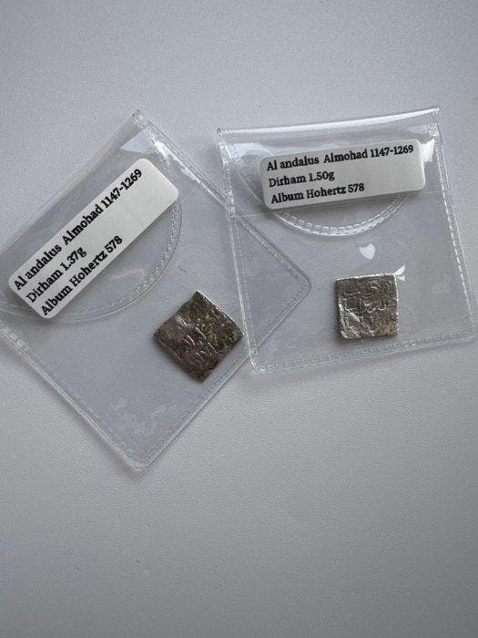 Al Andalus - Almohad Silver Dirham AD 1147-1269 (2 coins), Postzegels en Munten, Munten | Azië
