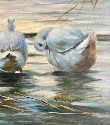 Britse school (XX) - Canards blancs sur leau