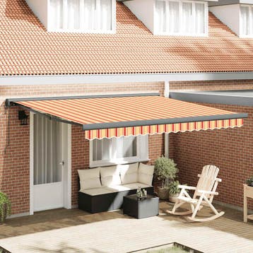 vidaXL Elektrische Zonneluifel 4,5 x 3 m Geel en wit, Verzenden