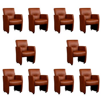 Set van 10 Leren eetkamerstoelen Pleasure - Granada, Ophalen of Verzenden, Nieuw, Leer, Eén