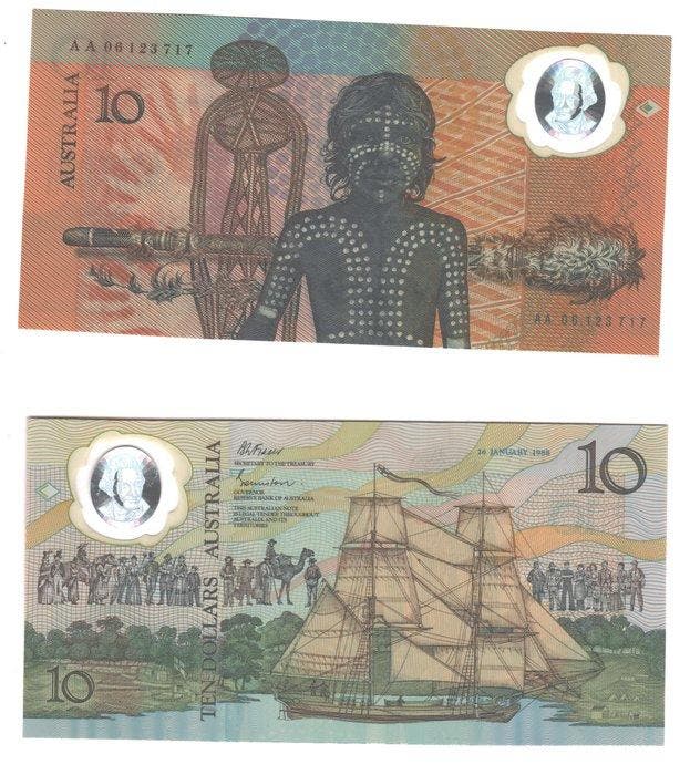 Australië. - 10 Dollars 1988 - Pick 49 in original folder, Timbres & Monnaies, Billets de banque | Europe | Billets non-euro
