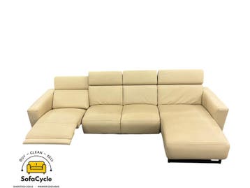 Hoekzetel beige in echt leder, hoek R met elektrische relax, Verzenden, Nieuw