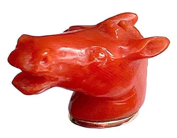 Speld Antieke Italiaanse koraal 9-karaats gouden gesneden, Handtassen en Accessoires, Antieke sieraden