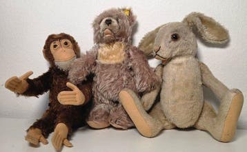 Steiff - Pluche speelgoed Zotty Bär, Hase Hoppy, Affe Jocko, Antiek en Kunst