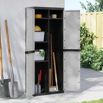 vidaXL Tuinkast 65x37x165 cm polypropeen grijs en zwart, Verzenden