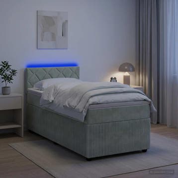 vidaXL Boxspringbed met matras en LED Lichtgrijs 90 x 190 cm, Verzenden, Nieuw