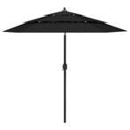 vidaXL Parasol 3-laags met aluminium paal 2,5 m zwart, Verzenden