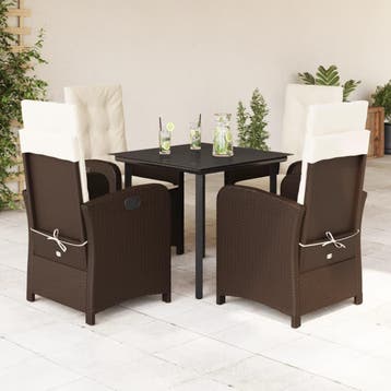 vidaXL 5-delige Tuinset met kussens poly rattan bruin, Verzenden, Nieuw, Tuinset