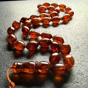 Chapelet en ambre baltique, perles de tesbih (rosaire),