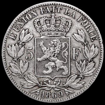 België. Leopold II. 5 Francs 1869 (Zonder minimumprijs)