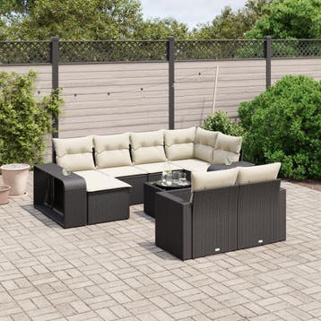 vidaXL 11-delige Loungeset met kussens poly rattan zwart, Verzenden
