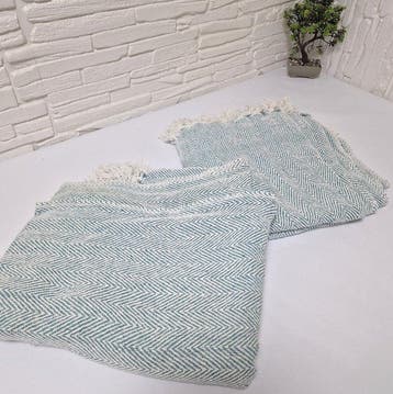 Pair of Vintage Woven Herringbone Throws / Blankets - Plaid