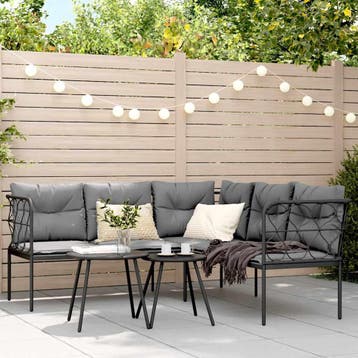 vidaXL Loungeset met kussens staal en textileen zwart, Verzenden, Nieuw, Loungeset