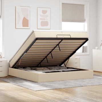 vidaXL Ottoman bed met matrassen 200x200cm stof crèmekleurig, Verzenden