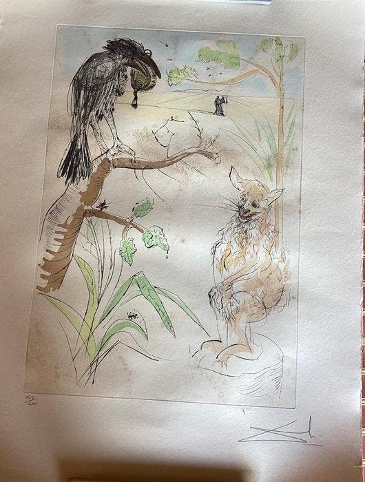 Salvador Dali (1904-1989) - Le corbeau et le renard . The, Antiquités & Art, Antiquités | Autres Antiquités