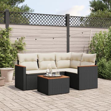 vidaXL 5-delige Loungeset met kussens poly rattan zwart, Verzenden, Nieuw, Loungeset