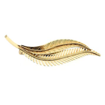 Vintage gouden broche dubbele veer; 14 karaat, Handtassen en Accessoires, Ophalen of Verzenden, Gebruikt, Goud, Goud