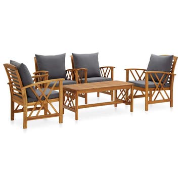 vidaXL 5-delige Loungeset met kussens massief acaciahout, Verzenden, Nieuw, Loungeset