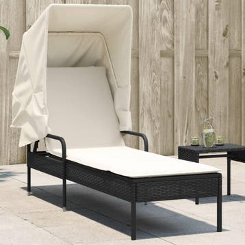 vidaXL Ligbed met luifel poly rattan zwart, Verzenden