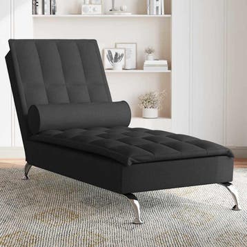 vidaXL Massage chaise longue met bolster stof zwart, Verzenden, Nieuw