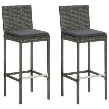 vidaXL Tuinbarkrukken met kussens 2 st poly rattan grijs, Verzenden, Nieuw