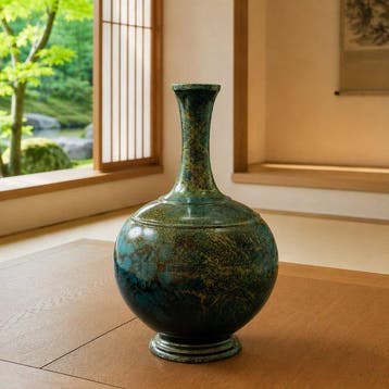 Vase - Bronze, Motif marbre bleu profond et doré, hauteur, Antiquités & Art