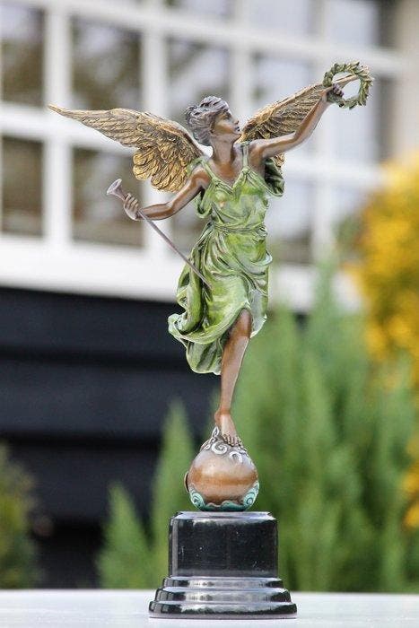 Statue, winged victory - 35 cm - marbre en bronze, Antiek en Kunst, Kunst | Designobjecten