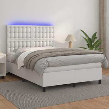 vidaXL Boxspring met matras en LED kunstleer wit 140x200 cm, Verzenden, Nieuw