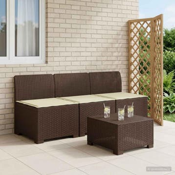 vidaXL 3-Zits Tu bank met Kussens Rattan Look PP Bruin, Tuin en Terras, Verzenden, Nieuw