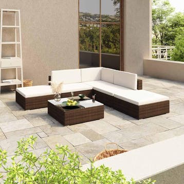 vidaXL 6-delige Loungeset met kussens poly rattan bruin, Tuin en Terras, Tuinsets en Loungesets, Verzenden, Nieuw, Loungeset