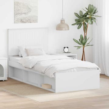 vidaXL Bedframe met hoofdeinde Wit 90 x 190 cm Massief, Verzenden, Nieuw