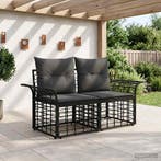 vidaXL Buiten loveseat 2 pcs Zwart en Donker Grijs poly, Verzenden