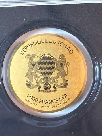 Tsjaad. 5000 Francs Bulgarien, 1/200 Oz (.999) (Zonder