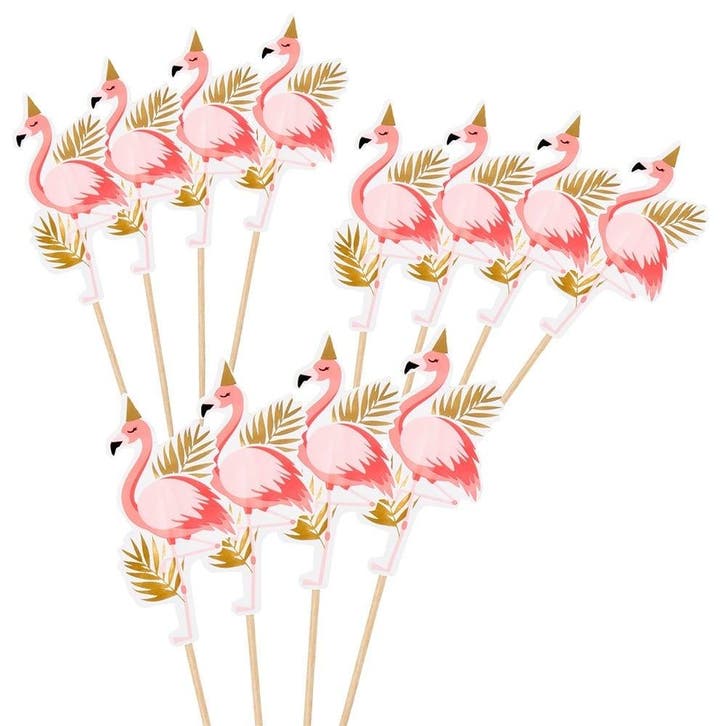 Flamingo Cocktailprikkers 13cm 12st, Hobby en Vrije tijd, Feestartikelen, Nieuw, Verzenden