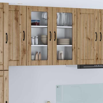 vidaXL Wandglas Kasten LUCCA Artisanaal eiken 80 x 31 x 80, Huis en Inrichting, Kasten | Overige, Verzenden, Nieuw